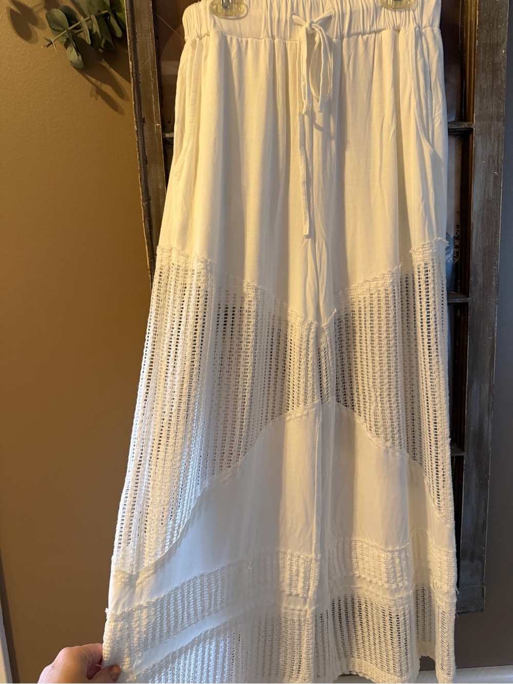 NWOT - Barefoot Freedom POL Crochet Panel Wide Leg Pants (White) - Picture 3 of 4
